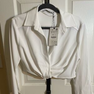 Zara cropped white blouse